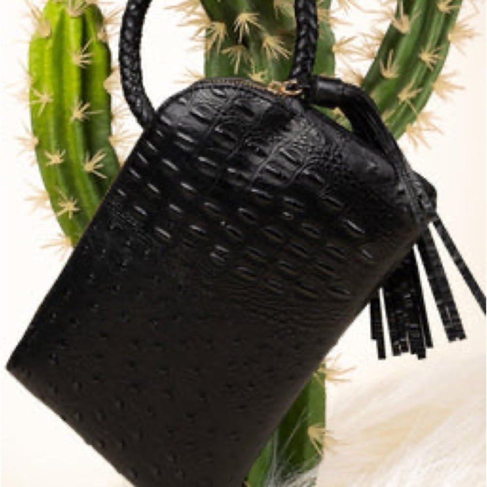 New black faux leather bangle wristlet